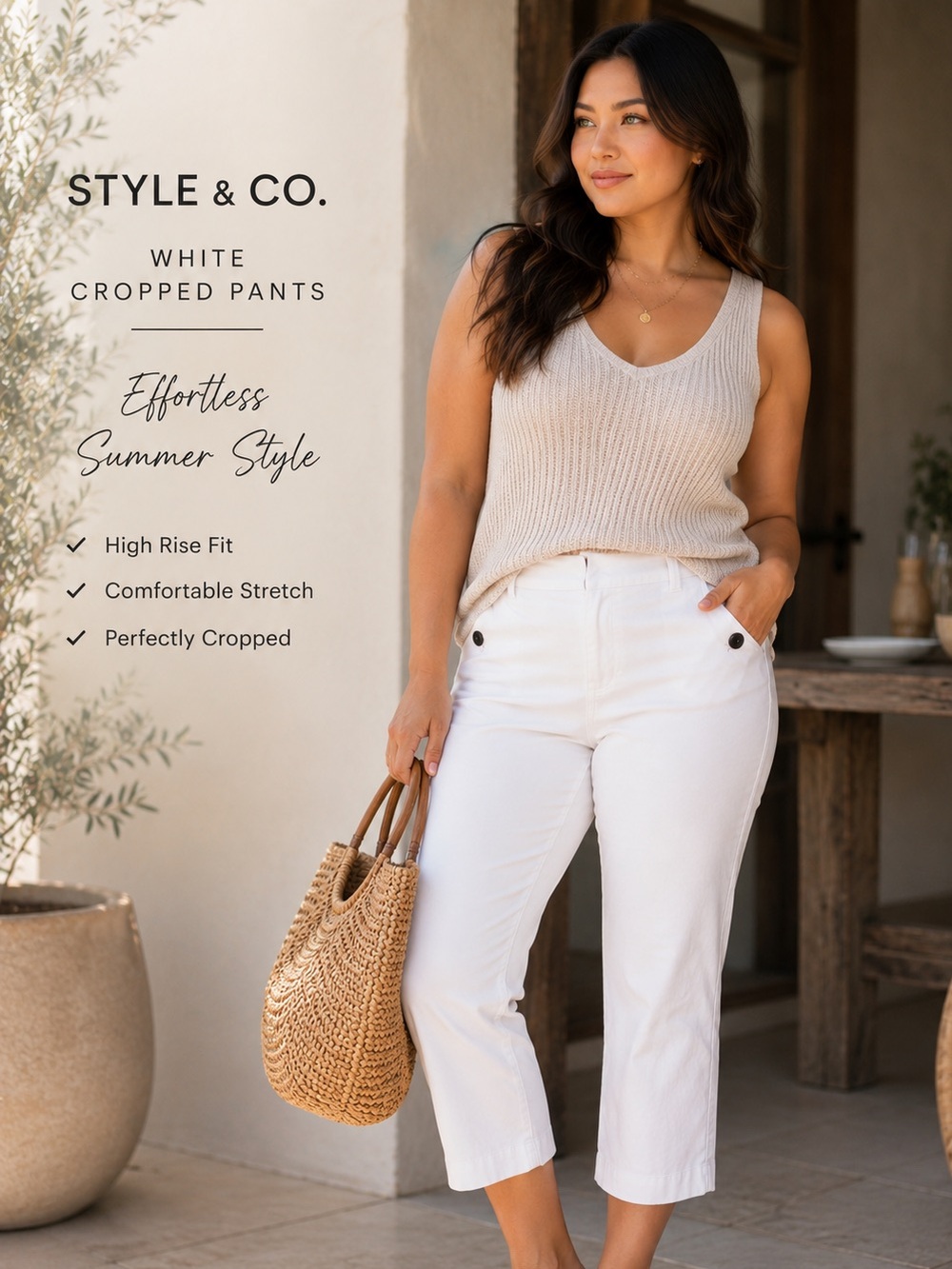 Style & Co. White High Rise Cropped Capri Pants Women’s Petite 12 Stretch